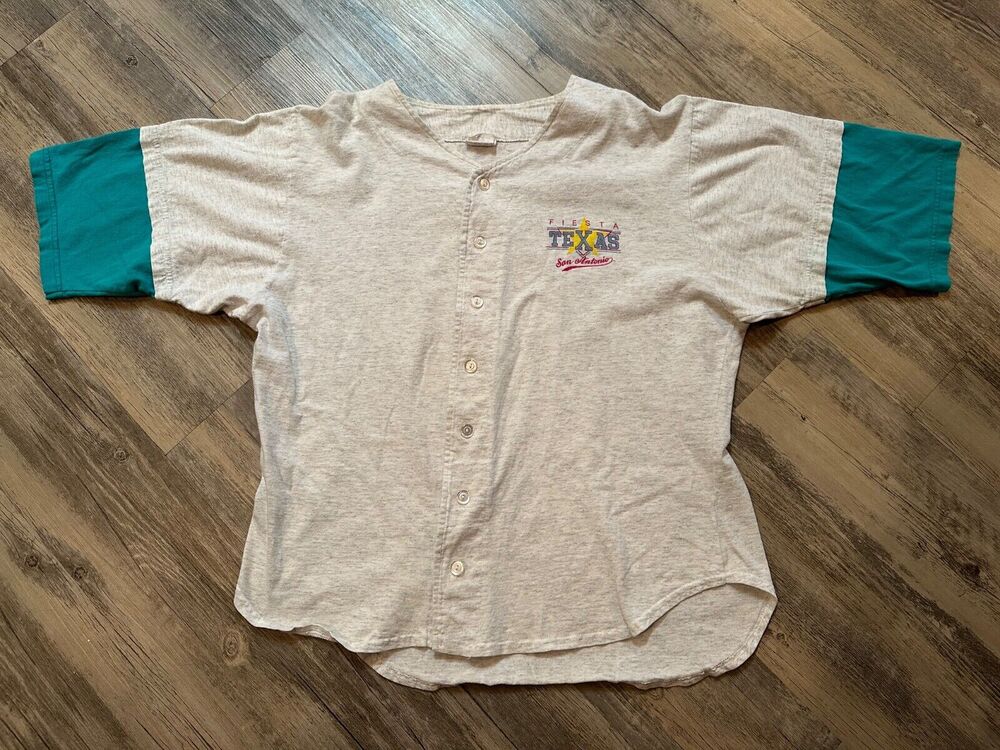 Vtg Fiesta San Antonio Large Button T-Shirt USA 90s Button Up Jersey Seasons